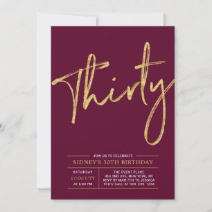 Invitación Treinta Fiesta de cumpleaños 30 años dorado y bu