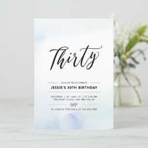 Invitación Treinta   Fiesta de cumpleaños 30 azul Acuarela