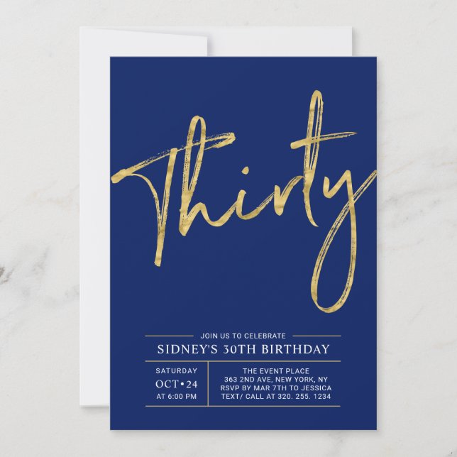 Invitación Treinta | Fiesta de cumpleaños moderna de 30 años  (Anverso)