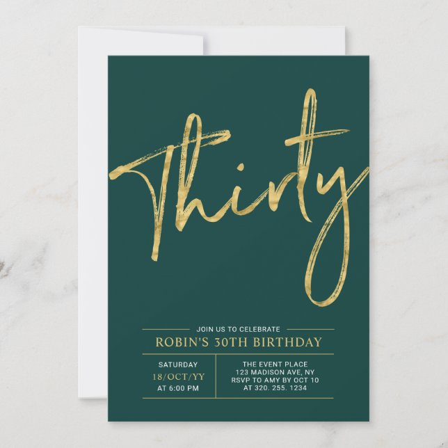 Invitación Treinta | Fiesta de cumpleaños moderna de 30 años  (Anverso)