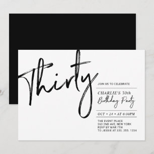 Invitación Treinta Fiesta de cumpleaños moderna en blanco y