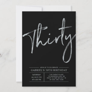 Invitación Treinta   Fiesta de cumpleaños moderna plateada y 