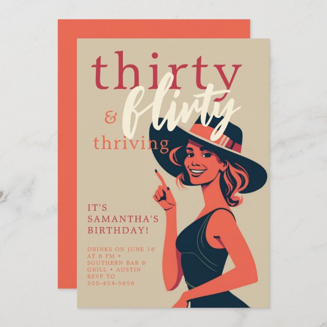 Invitación Treinta Flirty Thriving 50s 60s Retro 30th Birthda (Anverso / Reverso)
