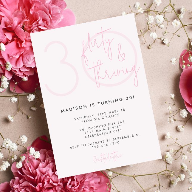 Invitación Treinta, Flirty Thriving Modern Pink 30 cumpleaños (Subido por el creador)