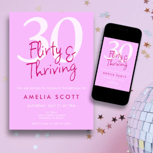 Invitación Treinta, Flirty Thriving Modern Pink 30 cumpleaños