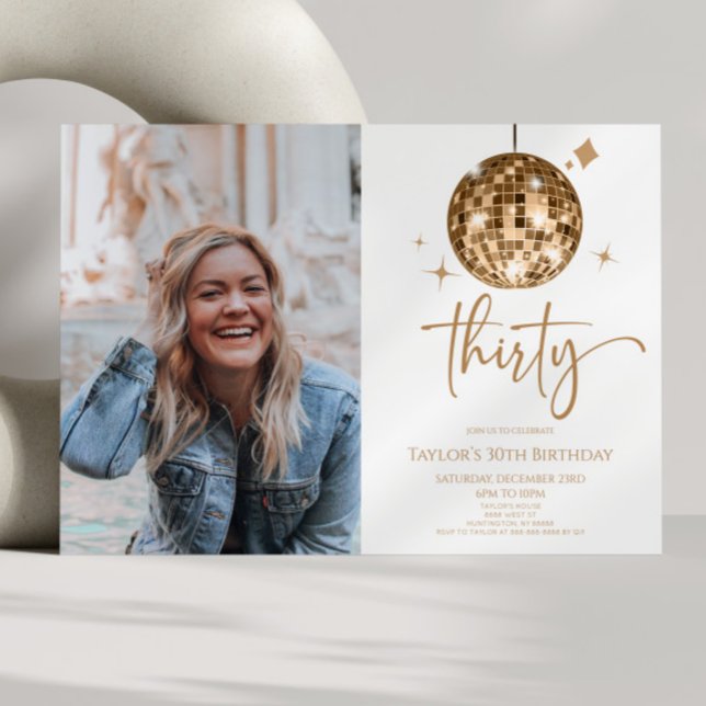 Invitación Treinta Gold Disco Ball Foto 30 Fiesta de cumpleañ (Subido por el creador)