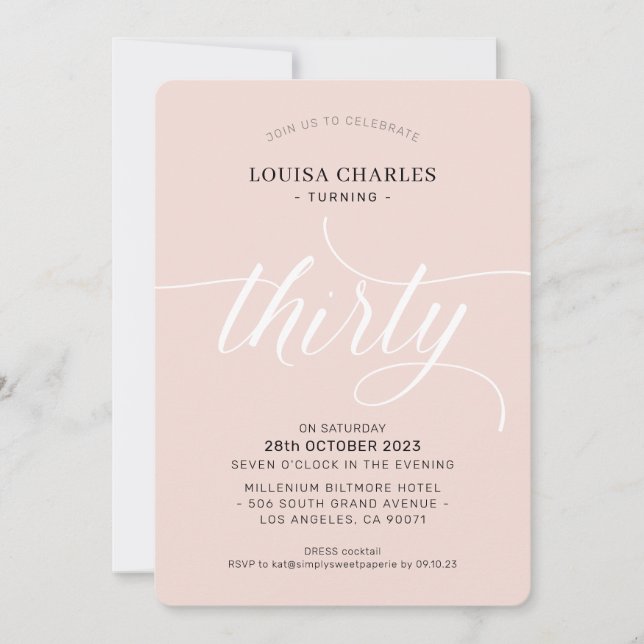 Invitación TREINTA moda de cumpleaños elegante guión de rosa  (Anverso)