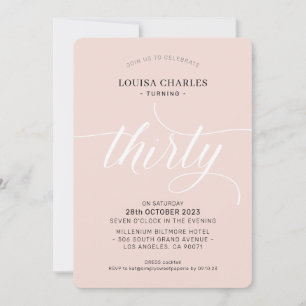 Invitación TREINTA moda de cumpleaños elegante guión de rosa 