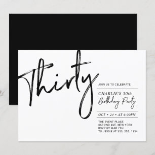 Invitación Treinta   Moderno blanco y negro 30 Fiesta de cump