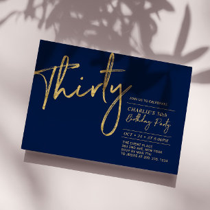 Invitación Treinta   Navy & Gold Modern 30th Birthday Fiesta