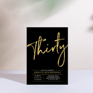 Invitación Treinta Oro y Negro Moderno 30 Fiesta de cumplea