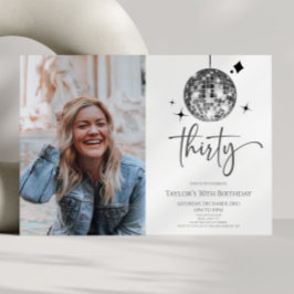 Invitación Treinta Silver Disco Ball Foto 30 Fiesta de cumple