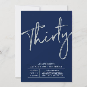 Invitación Treinta   Silver y Blue Modern 30th Birthday Fiest