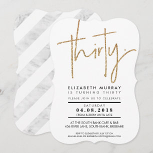 Invitación TREINTA TIPO simple purpurina de oro fresco 30 INV