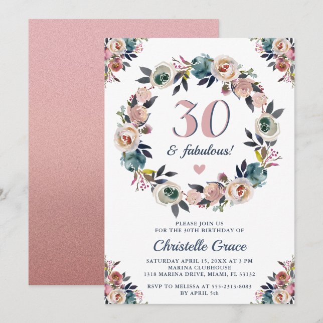 Invitación Treinta y Fabuloso Elegante Fiesta de cumpleaños n (Anverso / Reverso)