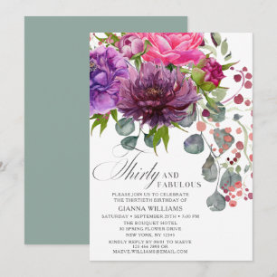 Invitación Treinta y Fabuloso Elegante Floral 30 cumpleaños