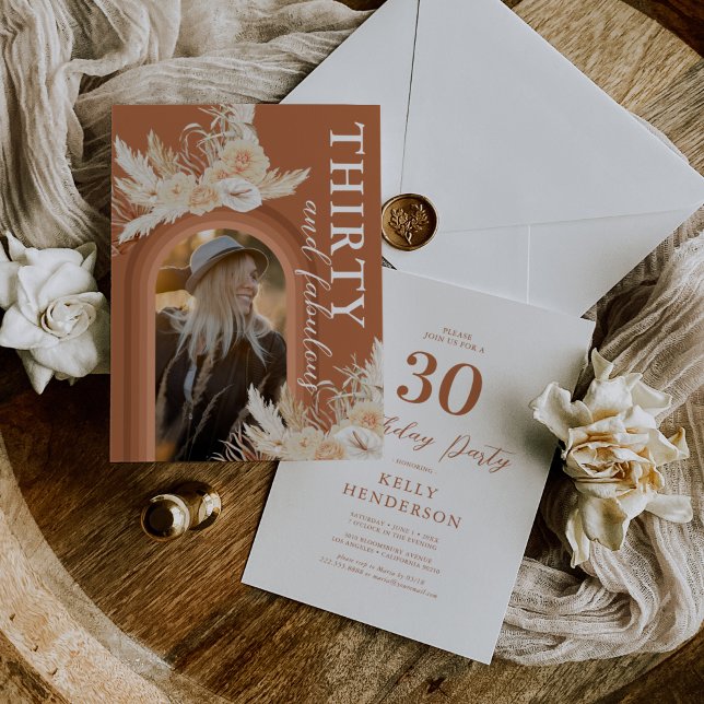 Invitación Treinta y fabuloso Naranja quemado Boho Cumpleaños (Subido por el creador)
