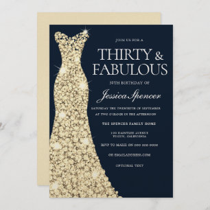 Invitación ¡¡Treinta y Fabuloso!! Vestido dorado vestido 30 c