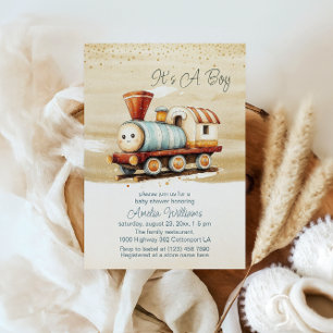 Invitación Tren A La Acuarela Lindo Es Un Niño Shower De Bebé