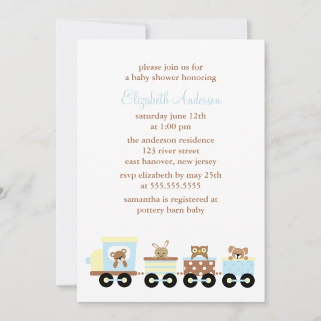 Invitación Tren animal Baby Shower del juguete (Anverso)