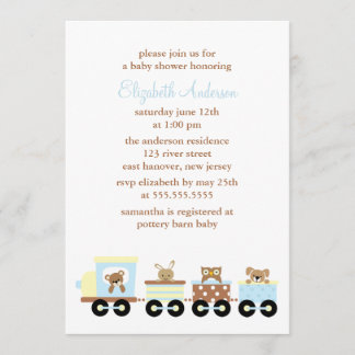 Invitación Tren animal Baby Shower del juguete