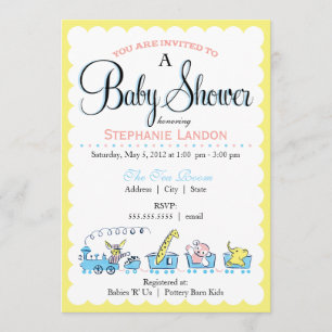 Invitación Tren animal neutral el   Baby Shower retro