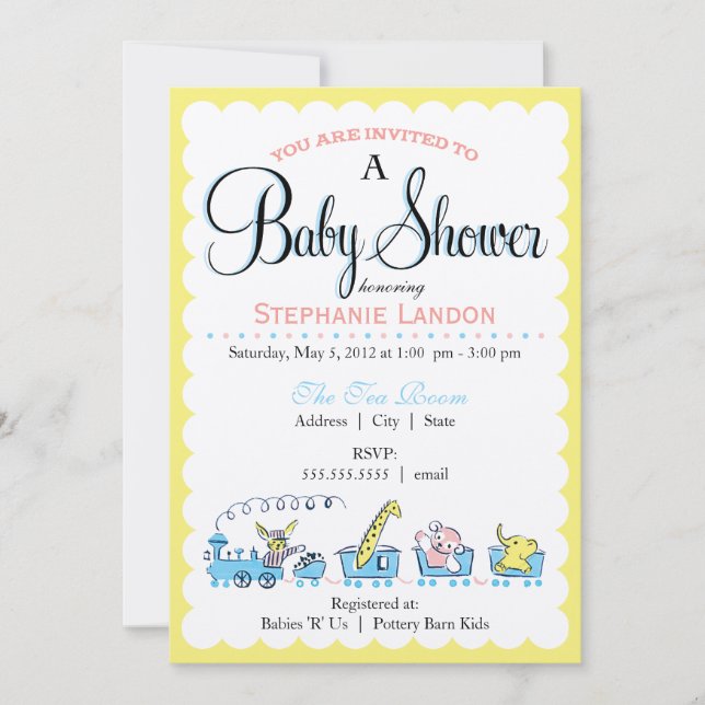 Invitación Tren animal neutral el | Baby Shower retro (Anverso)