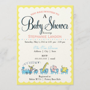 Invitación Tren animal neutral el   Baby Shower retro