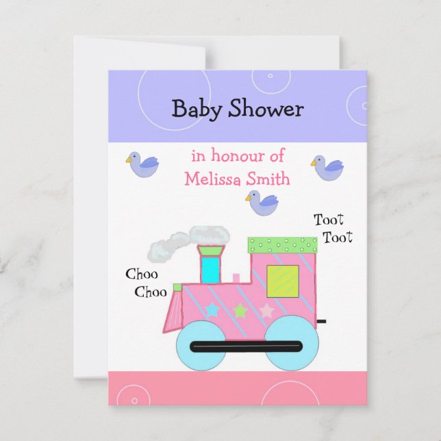 Invitación Tren Baby Shower de Choo Choo Rosa (Anverso)