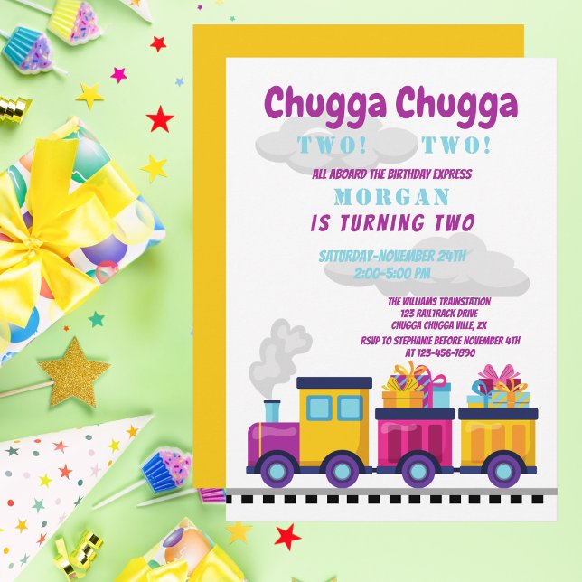 Invitación Tren Chugga Choo Personalizado segundo cumpleaños (Subido por el creador)