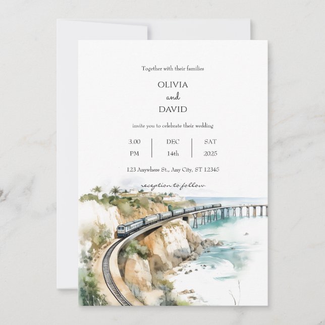Invitación Tren costero costero por la vía del Boda Ocean Vie (Anverso)