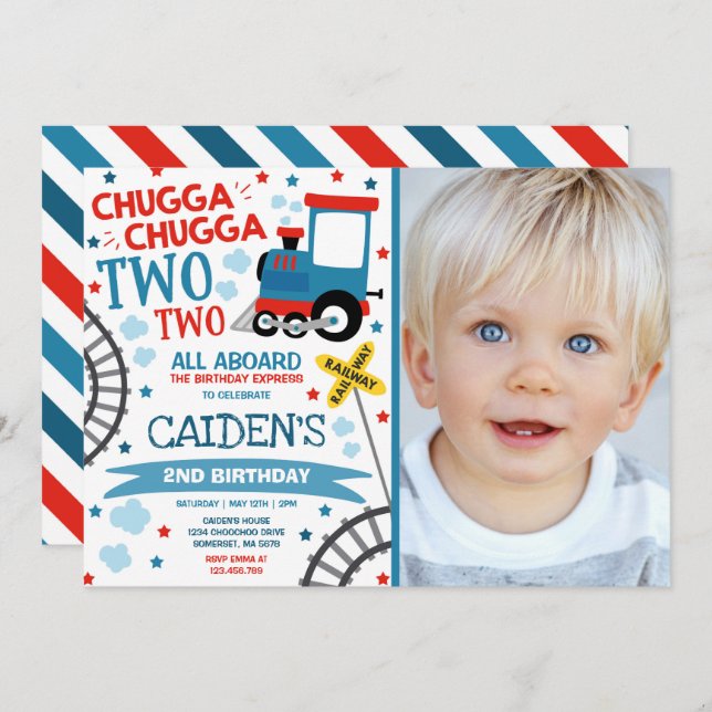 Invitación Tren Cumpleaños Invitar a Chugga Chugga Dos Tren (Anverso / Reverso)