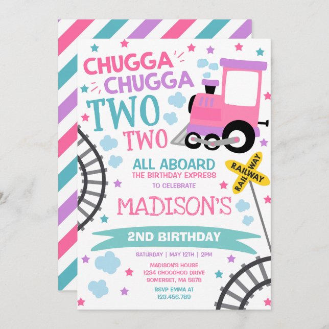 Invitación Tren Cumpleaños Invitar a Chugga Chugga Dos Tren (Anverso / Reverso)