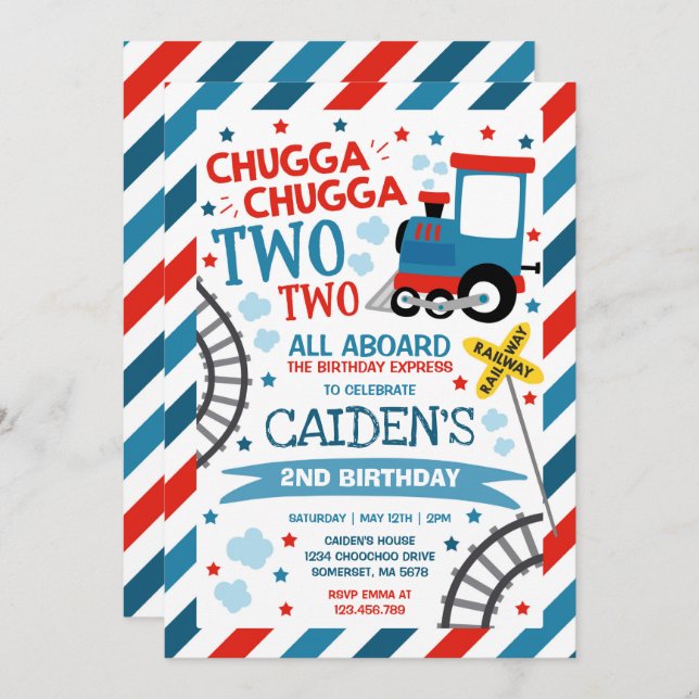 Invitación Tren Cumpleaños Invitar a Chugga Chugga Dos Tren (Anverso / Reverso)