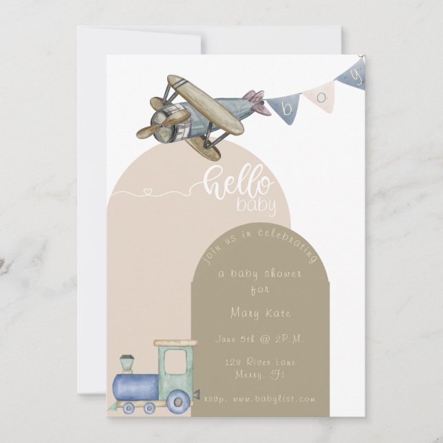 Invitación Tren de bebé y ducha de bebé en el avión (Anverso)