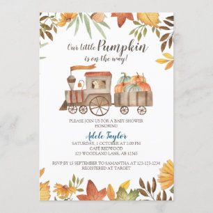 Invitación Tren de calabaza Baby Shower, rociar bebé otoño