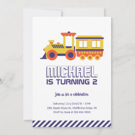 Invitación Tren de Carnaval Niños morados amarillos Cumpleaño