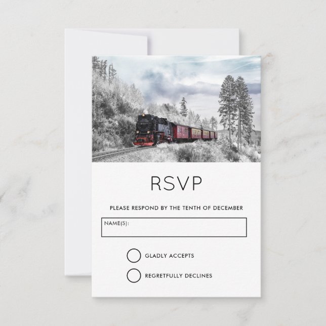Invitación Tren de época que viaja a través de RSVP invernal (Anverso)