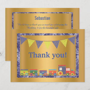 INVITACIÓN TREN DE JUGUETE DE ORO CON MARCO DE MÁRMOL AZUL GR