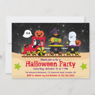 Invitación Tren de Monstruos Divertidos de Halloween