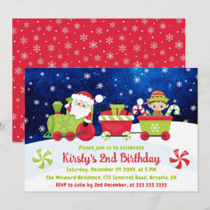 Invitación Tren de Navidad de Santa y Amigos Cumpleaños de Ni