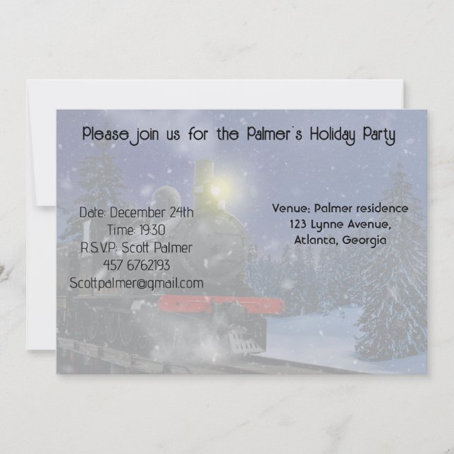 Invitación Tren de Navidad en la nieve (Anverso)