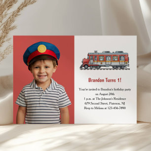 Invitación Tren de Niño Adorable Foto Cumpleaños 1er Fiesta
