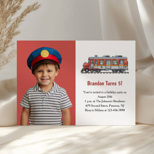 Invitación Tren de Niño Adorable Foto Cumpleaños de Niños Fie