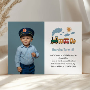 Invitación Tren de Niño Adorable Foto Cumpleaños Fiesta Infan