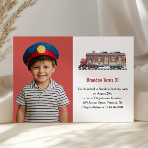 Invitación Tren de Niño Adorable Foto Cumpleaños Infantil 3 A