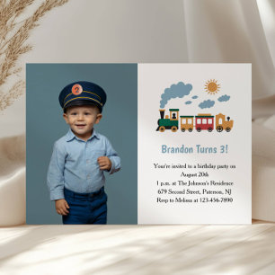 Invitación Tren de Niño Adorable Foto Cumpleaños Infantil 3 A