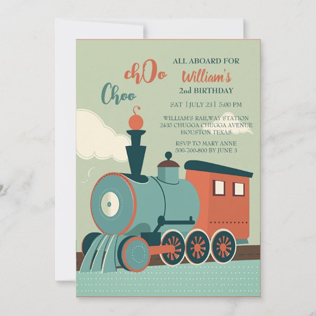 Invitación Tren de personalizar de cumpleaños (Anverso)