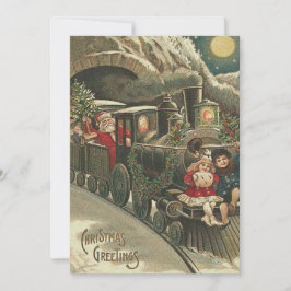 Invitación Tren de Santa Claus con guirnalda de acebo y niños