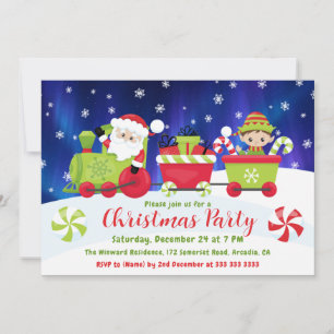 Invitación Tren de Santa y Duende de Navidad adorable